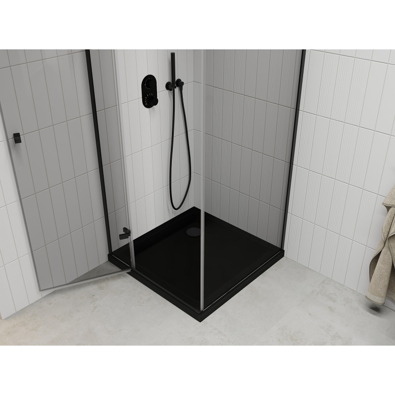 Mexen Roma cabine de douche pivotante 90 x 90 cm, transparente, noire + receveur Flat, noir - 854-090-090-70-00-4070B