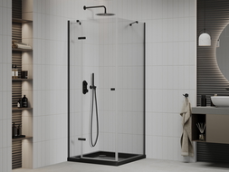 Mexen Roma cabine de douche à charnière 90 x 90 cm, transparent, noir + receveur plat, noir - 854-090-090-70-00-4070B