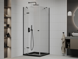 Mexen Roma cabine de douche pivotante 90 x 90 cm, transparente, noire + receveur Flat, noir - 854-090-090-70-00-4070B