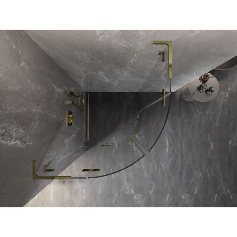 Mexen Lunar L cabine de douche semi-circulaire pivotante 100 x 100 cm, transparent, or - 833L-100L-100P-50-00