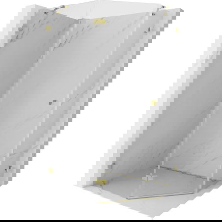 Mexen Lunar cabine de douche pentagonale pivotante gauche 90 x 80 cm, transparent, dorée - 831-090L-080P-50-00-L