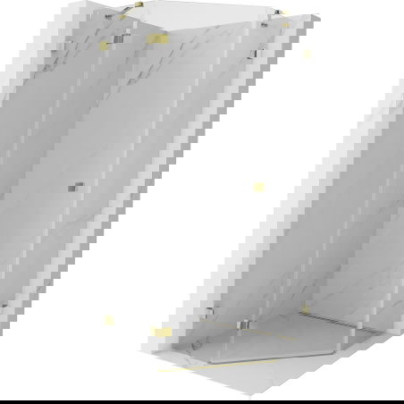 Mexen Lunar cabine de douche pentagonale pivotante gauche 90 x 90 cm, transparente, dorée - 831-090L-090P-50-00-L