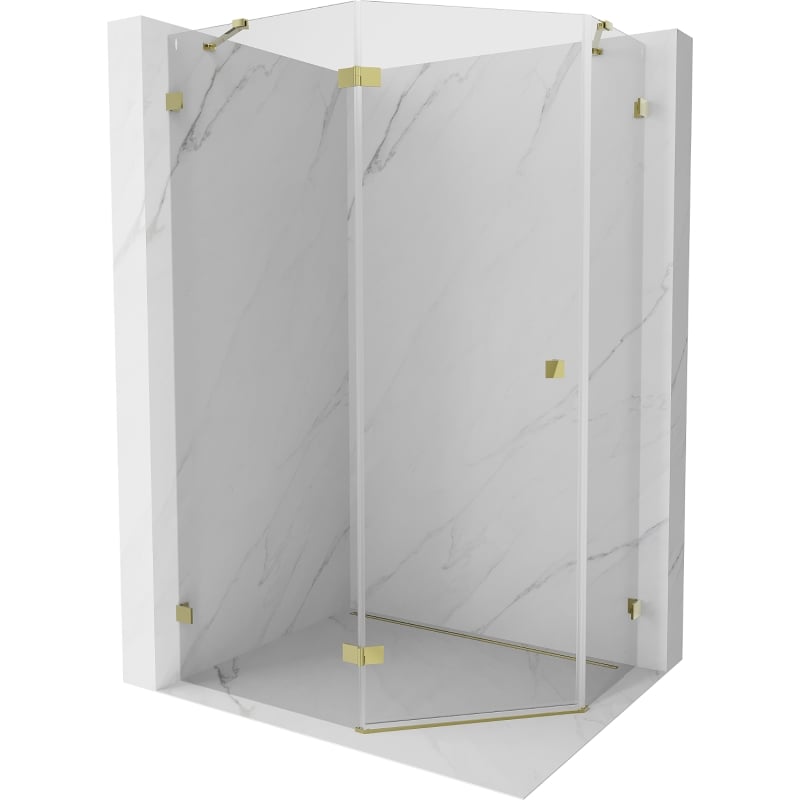Mexen Lunar cabine de douche pentagonale pivotante gauche 100 x 80 cm, transparent, doré - 831-100L-080P-50-00-L