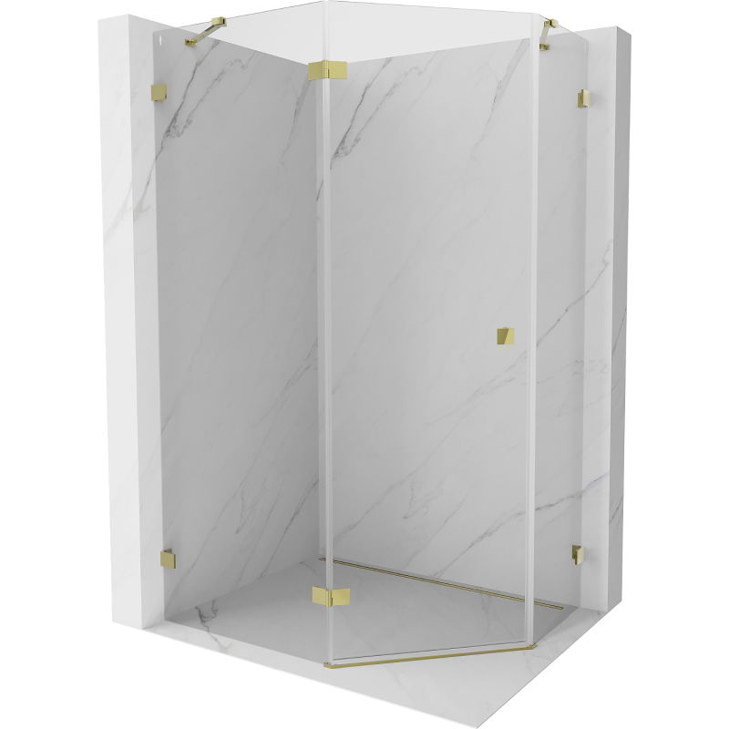 Mexen Lunar cabine de douche pentagonale pivotante gauche 100 x 80 cm, transparente, or - 831-100L-080P-50-00-L