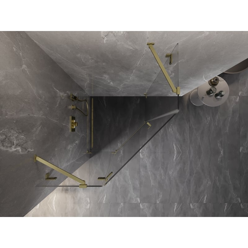 Mexen Lunar cabine de douche pentagonale pivotante gauche 90 x 90 cm, transparent, or brossé - 831-090L-090P-55-00-L