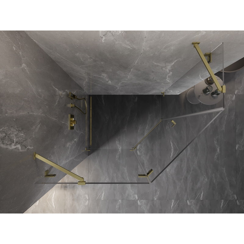 Mexen Lunar cabine de douche pentagonale pivotante gauche 100 x 80 cm, transparent, or brossé - 831-100L-080P-55-00-L