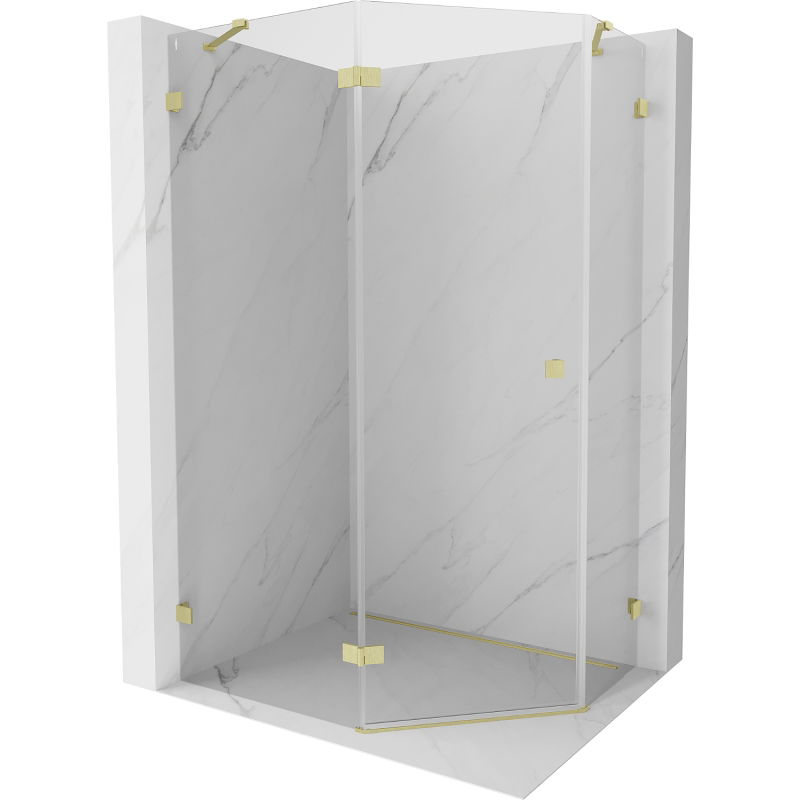 Mexen Lunar cabine de douche pentagonale pivotante gauche 100 x 90 cm, transparent, or brossé - 831-100L-090P-55-00-L