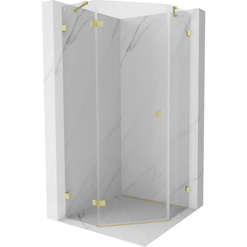 Cabine de douche pentagonale pivotante gauche Mexen Lunar 100 x 100 cm, transparente, or brossé - 831-100L-100P-55-00-L