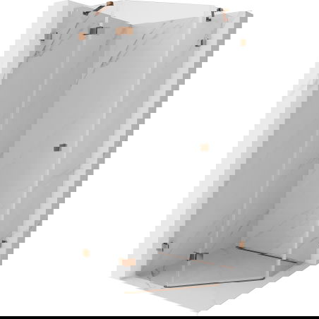 Mexen Lunar cabine de douche pentagonale pivotante gauche 80 x 80 cm, transparent, or rose - 831-080L-080P-60-00-L