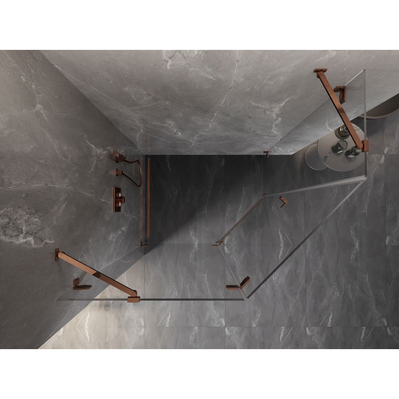 Mexen Lunar cabine de douche pentagonale, pivotante à gauche 90 x 80 cm, transparent, or rose - 831-090L-080P-60-00-L