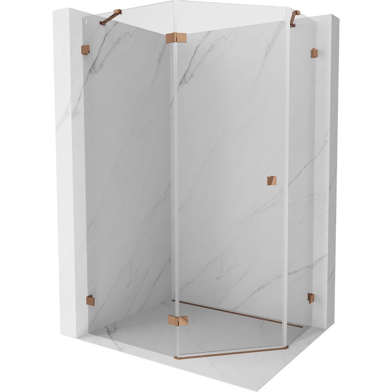 Mexen Lunar cabine de douche pentagonale pivotante gauche 100 x 80 cm, transparent, or rose - 831-100L-080P-60-00-L