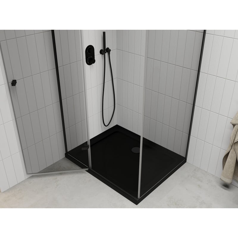 Mexen Roma cabine de douche pivotante 90 x 120 cm, transparente, noire + receveur Flat, noir - 854-090-120-70-00-4070B