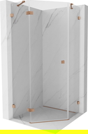 Cabine de douche pentagonale pivotante gauche Mexen Lunar 80 x 80 cm, transparente, cuivre brossé - 831-080L-080P-65-00-L