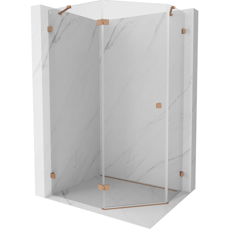 Mexen Lunar cabine de douche pentagonale pivotante gauche 90 x 80 cm, transparent, cuivre brossé - 831-090L-080P-65-00-L