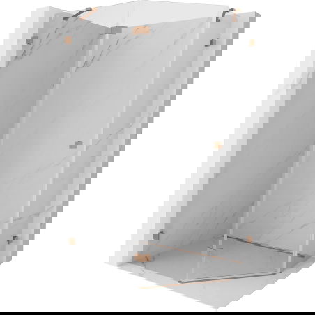 Mexen Lunar cabine de douche pentagonale pivotante gauche 90 x 80 cm, transparent, cuivre brossé - 831-090L-080P-65-00-L