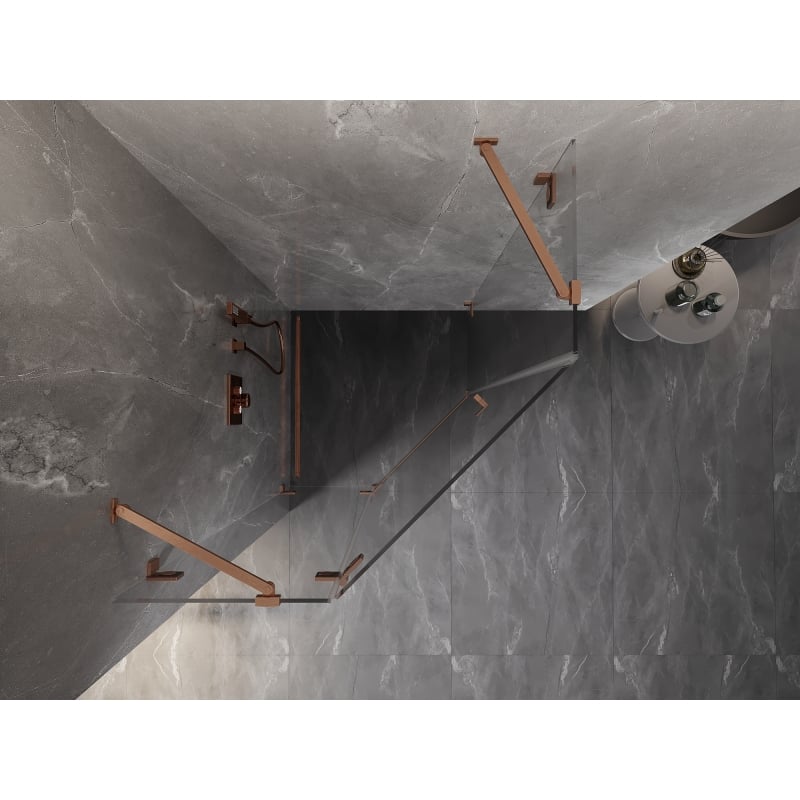 Mexen Lunar cabine de douche pentagonale pivotante gauche 90 x 90 cm, transparent, cuivre brossé - 831-090L-090P-65-00-L