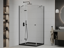 Mexen Roma cabine de douche battante 100 x 80 cm, transparente, noire + receveur Flat, noir - 854-100-080-70-00-4070B