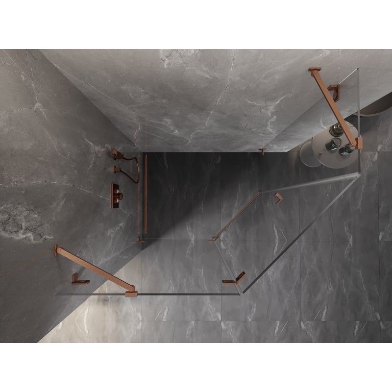 Mexen Lunar cabine de douche pentagonale pivotante gauche 100 x 80 cm, transparent, cuivre brossé - 831-100L-080P-65-00-L
