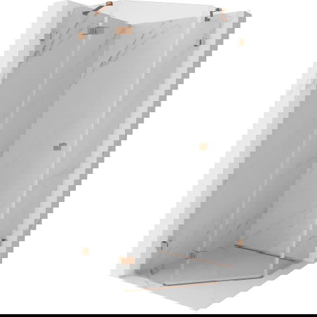 Mexen Lunar cabine de douche pentagonale pivotante gauche 100 x 100 cm, transparent, cuivre brossé - 831-100L-100P-65-00-L