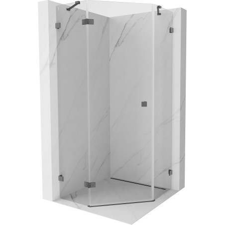 Mexen Lunar cabine de douche pentagonale pivotante gauche 80 x 80 cm, transparent, gris pistolet brossé - 831-080L-080P-66-00-L