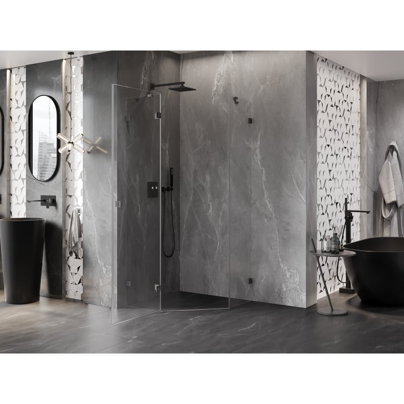 Mexen Lunar cabine de douche pentagonale pivotante gauche 80 x 80 cm, transparent, gris canon brossé - 831-080L-080P-66-00-L