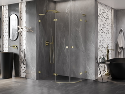 Mexen Lunar L cabine de douche arrondie pivotante gauche 80 x 70 cm, transparent, or - 833L-080L-070P-50-00