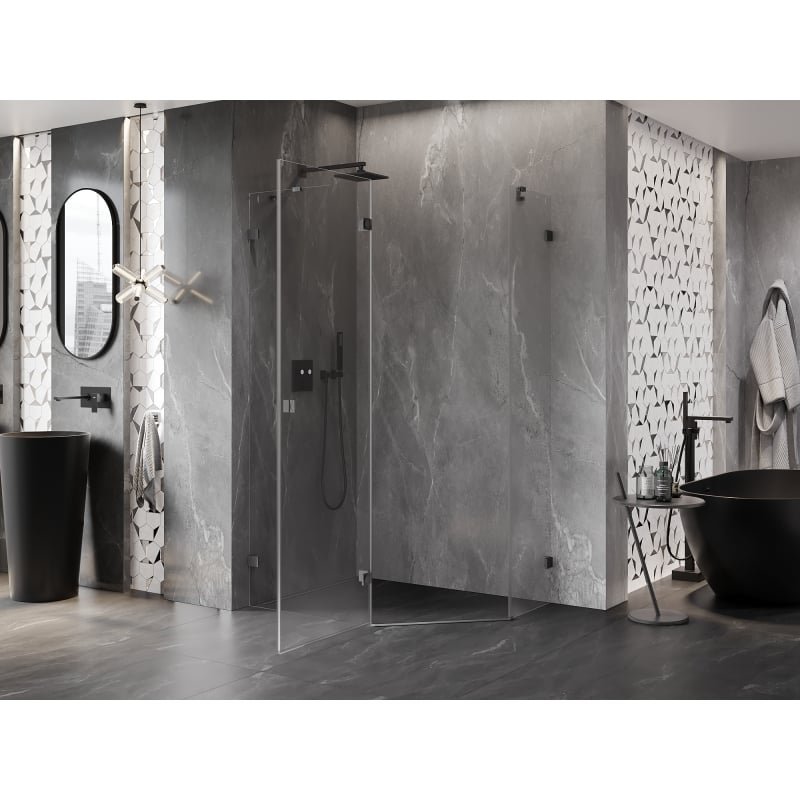 Mexen Lunar cabine de douche pentagonale pivotante gauche 90 x 80 cm, transparent, gris canon brossé - 831-090L-080P-66-00-L