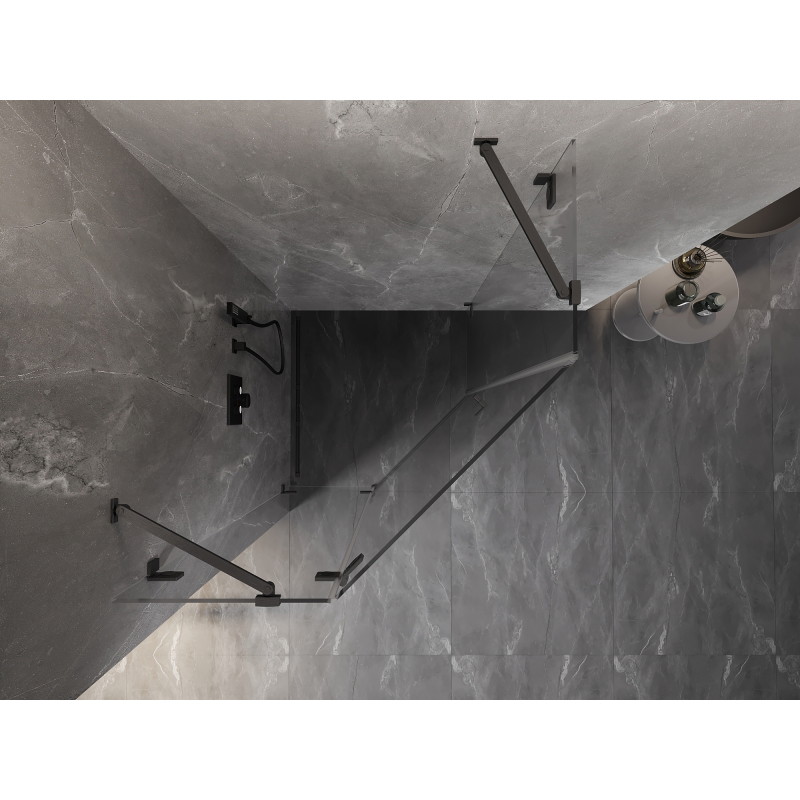 Mexen Lunar cabine de douche pentagonale pivotante gauche 90 x 90 cm, transparent, gris pistolet brossé - 831-090L-090P-66-00-L