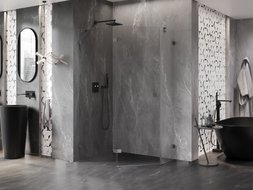 Mexen Lunar cabine de douche pentagonale pivotante gauche 100 x 80 cm, transparent, gris canon brossé - 831-100L-080P-66-00-L