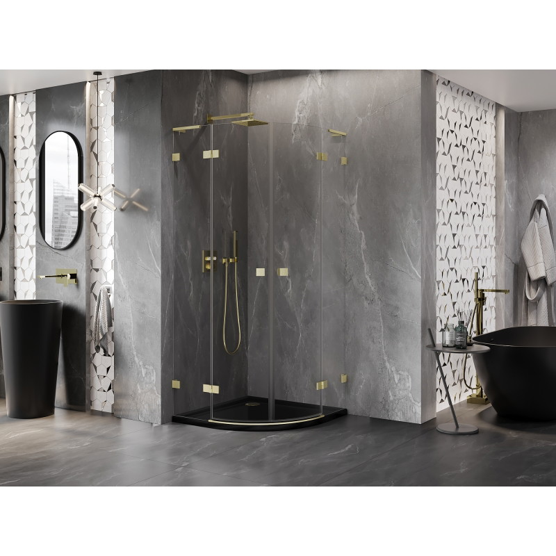 Mexen Lunar L cabine de douche semi-circulaire pivotante 90 x 90 cm, transparent, or brossé - 833L-090L-090P-55-00