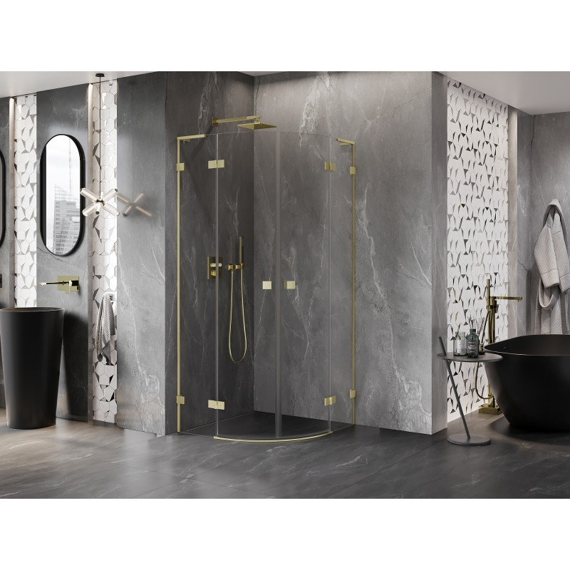 Mexen Lunar L cabine de douche semi-circulaire pivotante 90 x 90 cm, transparent, or brossé - 833L-090L-090P-55-00