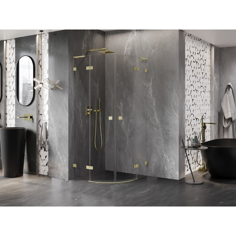 Mexen Lunar L cabine de douche semi-circulaire pivotante 90 x 90 cm, transparent, or brossé - 833L-090L-090P-55-00
