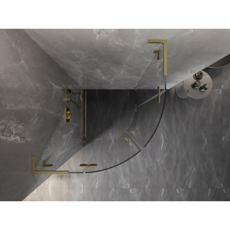 Mexen Lunar L cabine de douche semi-circulaire pivotante 90 x 90 cm, transparent, or brossé - 833L-090L-090P-55-00