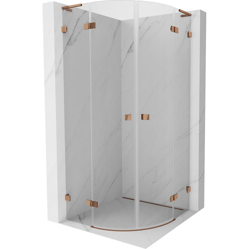 Mexen Lunar L cabine de douche semi-circulaire pivotante 90 x 90 cm, transparent, or rose - 833L-090L-090P-60-00