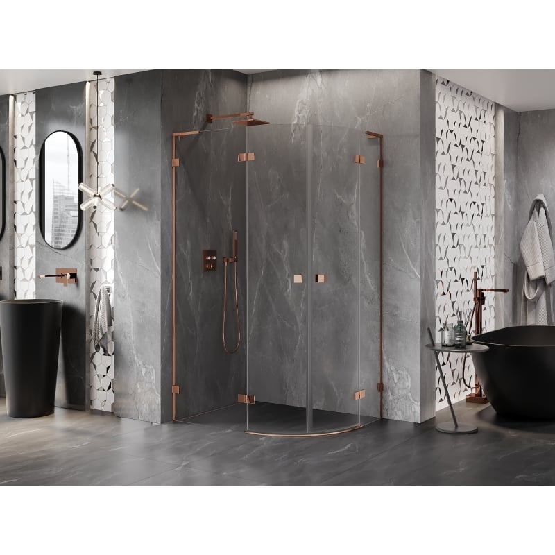 Mexen Lunar L cabine de douche semi-circulaire pivotante gauche 100 x 90 cm, transparent, or rose - 833L-100L-090P-60-00