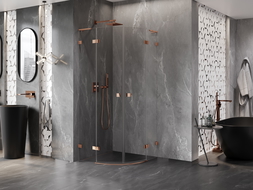 Mexen Lunar L cabine de douche semi-circulaire battante 100 x 100 cm, transparent, or rose - 833L-100L-100P-60-00
