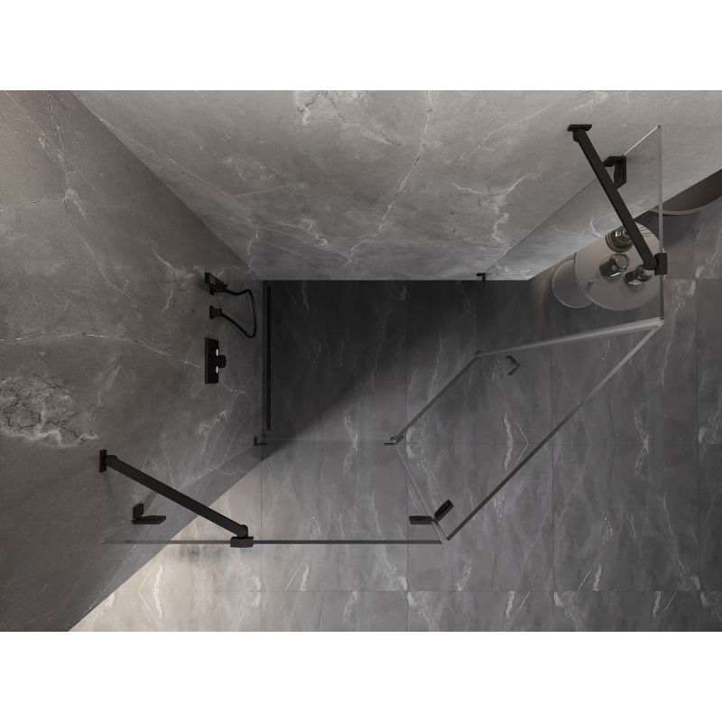 Mexen Lunar cabine de douche pentagonale pivotante gauche 100 x 90 cm, transparent, noir - 831-100L-090P-70-00-L