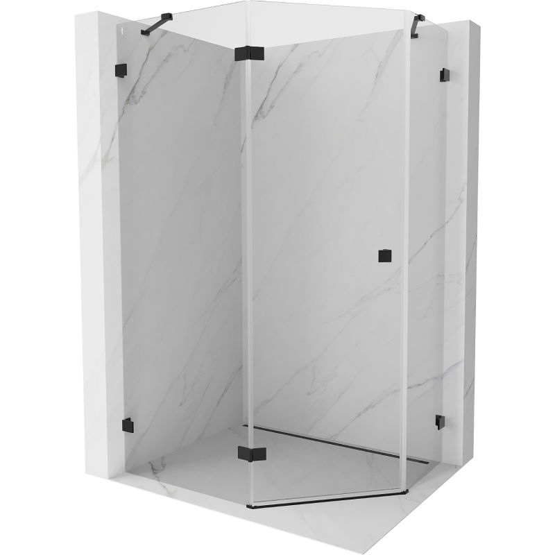 Mexen Lunar cabine de douche pentagonale pivotante gauche 100 x 90 cm, transparent, noire - 831-100L-090P-70-00-L