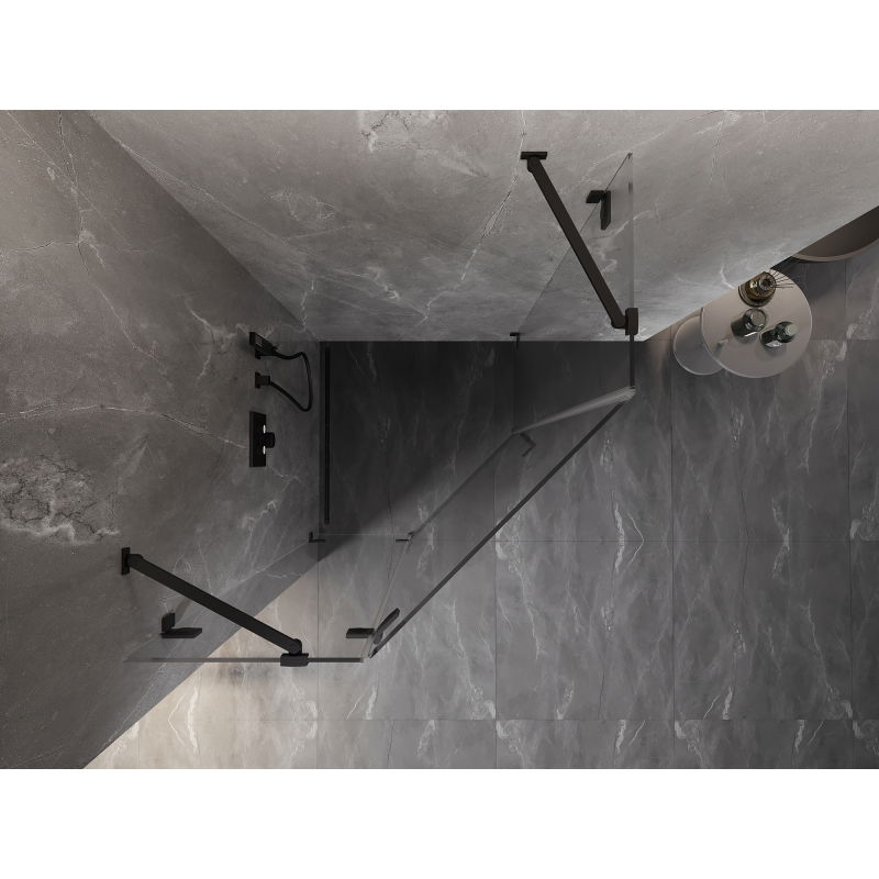 Mexen Lunar cabine de douche pentagonale pivotante gauche 100 x 100 cm, transparente, noire - 831-100L-100P-70-00-L