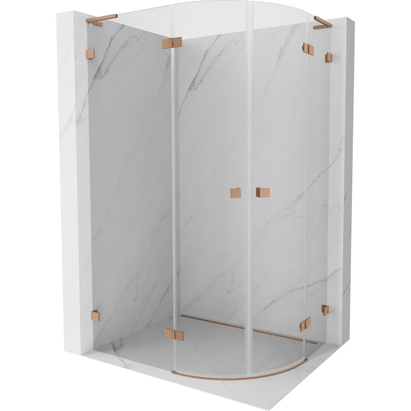Mexen Lunar L cabine de douche semi-circulaire pivotante gauche 80 x 70 cm, transparent, cuivre brossé - 833L-080L-070P-65-00