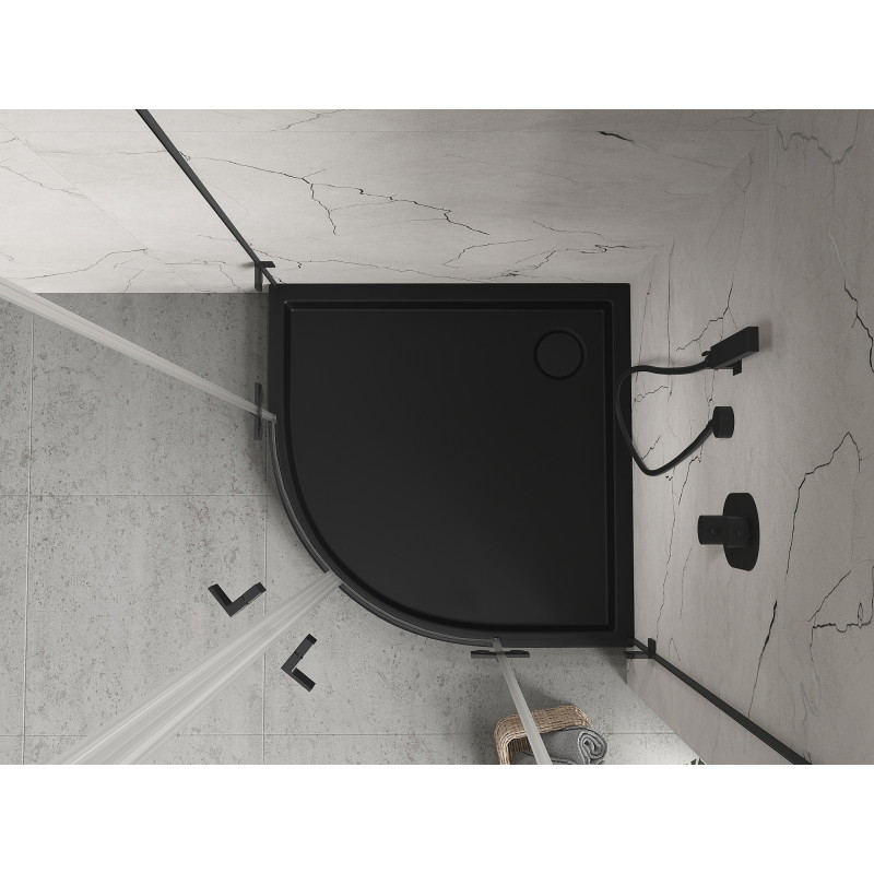 Mexen Flow+ receveur de douche demi-circulaire 80 x 80 cm, noir mat - 46Q708080H