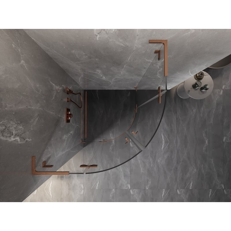 Mexen Lunar L cabine de douche semi-circulaire pivotante 90 x 90 cm, transparent, cuivre brossé - 833L-090L-090P-65-00