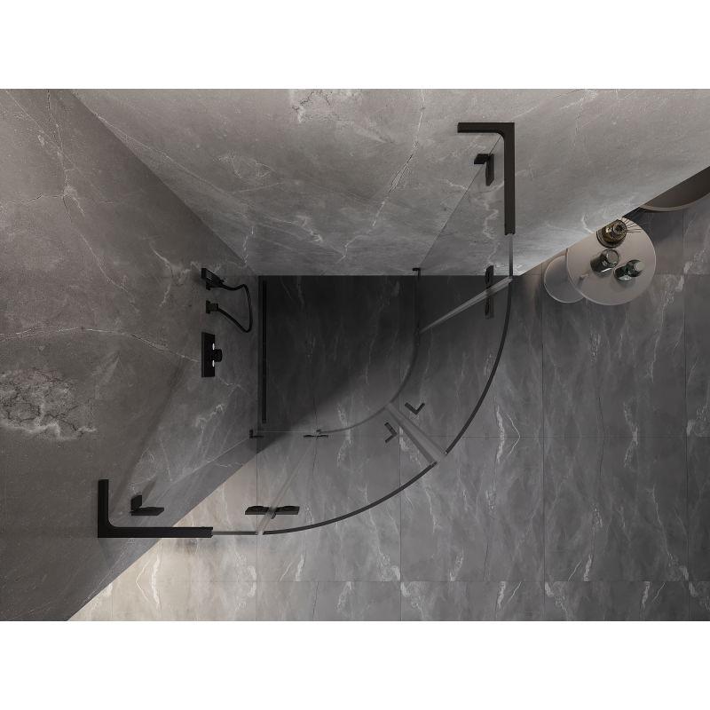 Mexen Lunar L cabine de douche semi-circulaire à charnière 70 x 70 cm, transparent, noir - 833L-070L-070P-70-00