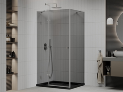 Mexen Roma cabine de douche à battant 80 x 100 cm, graphite, chrome + receveur de douche Flat, noir - 854-080-100-01-40-4070