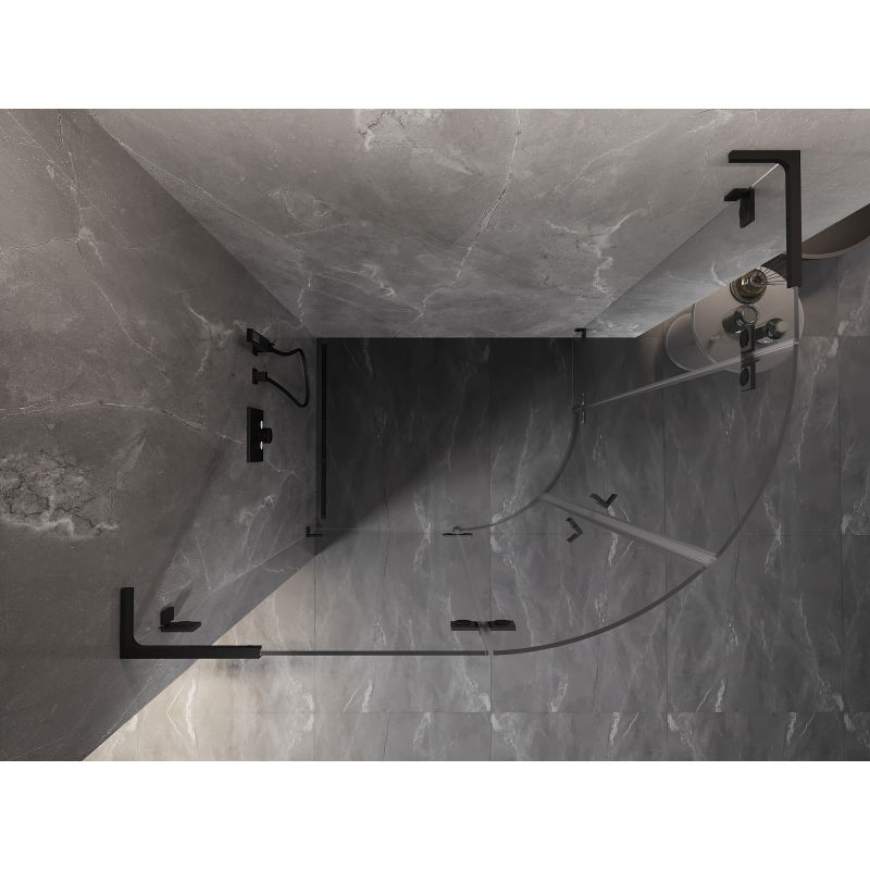 Mexen Lunar L cabine de douche demi-circulaire pivotante gauche 90 x 80 cm, transparent, noir - 833L-090L-080P-70-00