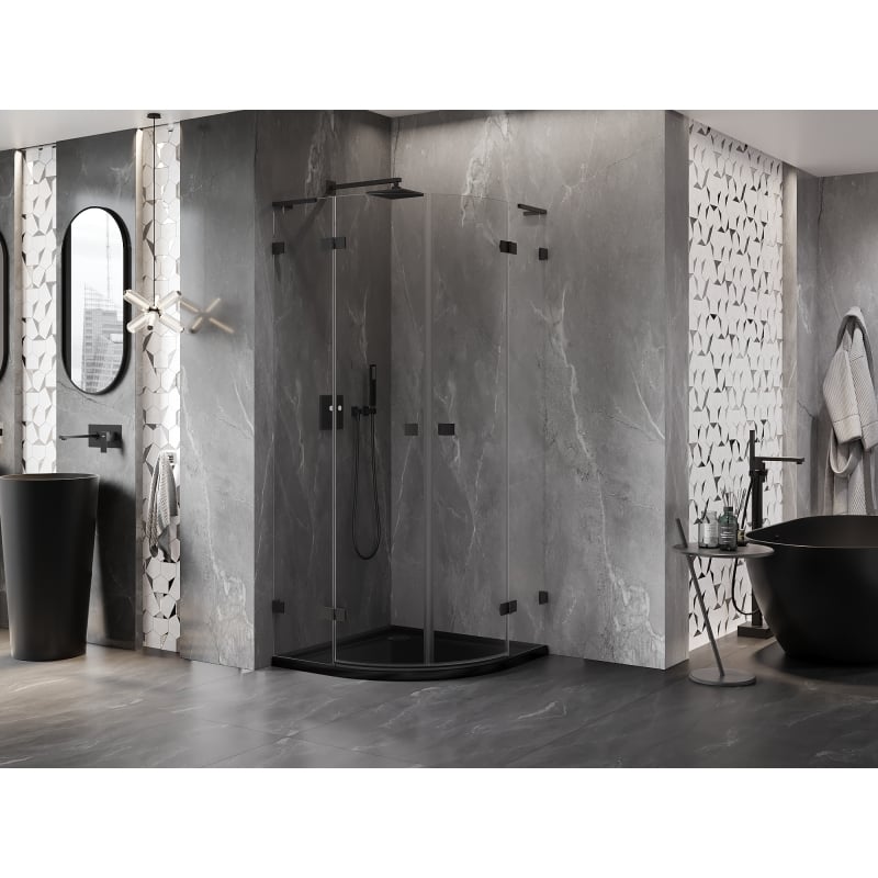 Mexen Lunar L cabine de douche semi-circulaire pivotante 90 x 90 cm, transparent, noir - 833L-090L-090P-70-00