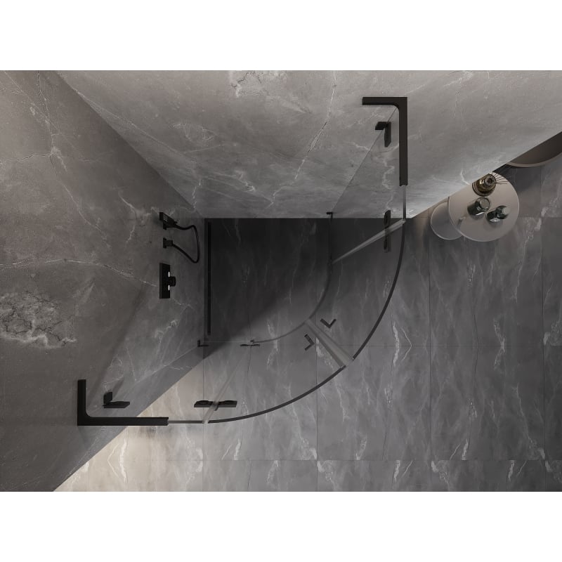 Mexen Lunar L cabine de douche semi-circulaire pivotante 90 x 90 cm, transparent, noir - 833L-090L-090P-70-00
