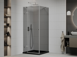 Mexen Roma cabine de douche pivotante 80 x 80 cm, graphite, chrome + bac à douche Flat, noir - 854-080-080-01-40-4070