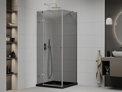 Mexen Roma cabine de douche pivotante 80 x 80 cm, graphite, chrome + receveur plat, noir - 854-080-080-01-40-4070