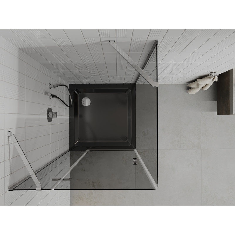 Mexen Roma cabine de douche pivotante 80 x 80 cm, graphite, chrome + bac à douche Flat, noir - 854-080-080-01-40-4070
